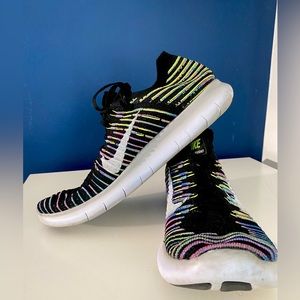 🌈 Nike Free RN Flyknit Running Shoes Black Multicolor 831070-003 🌈